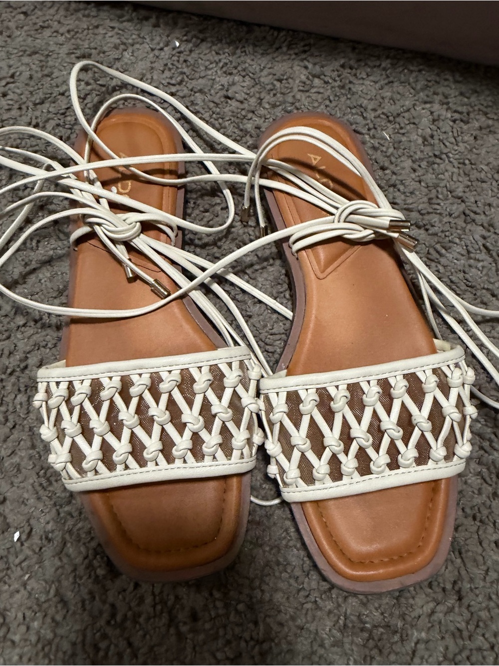 Aldo Cream Woven Lace-Up Flat Sandals